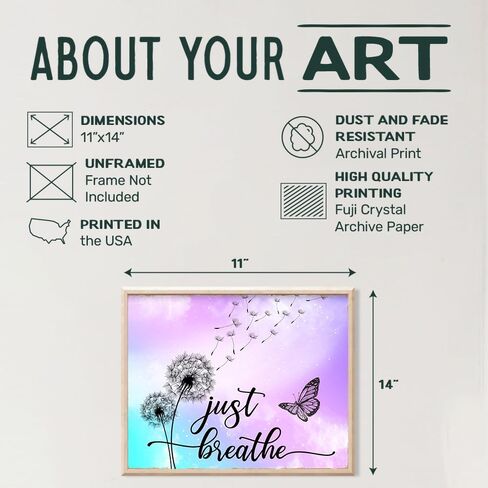 Just Breathe Wall Art - positive Quotes Purple Office Wall Decor for Women - Farmhouse Bedroom Inspirational Wall Decor - Motivational Wall Decor Shabby Chic Art - Zen Spa Wall Art, Butterfly Wall Art in Saudi Arabia