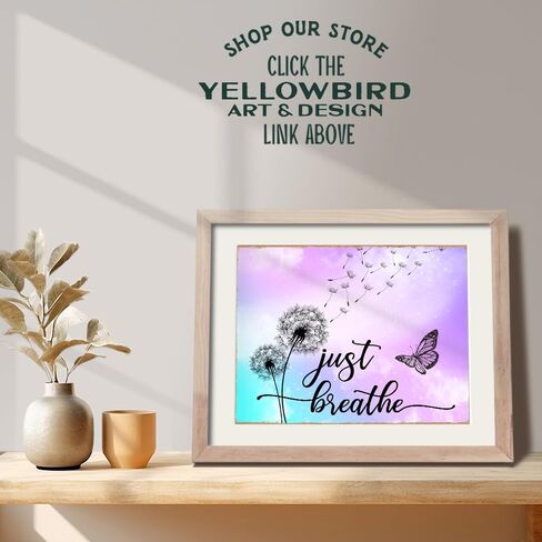 Just Breathe Wall Art - positive Quotes Purple Office Wall Decor for Women - Farmhouse Bedroom Inspirational Wall Decor - Motivational Wall Decor Shabby Chic Art - Zen Spa Wall Art, Butterfly Wall Art in Saudi Arabia