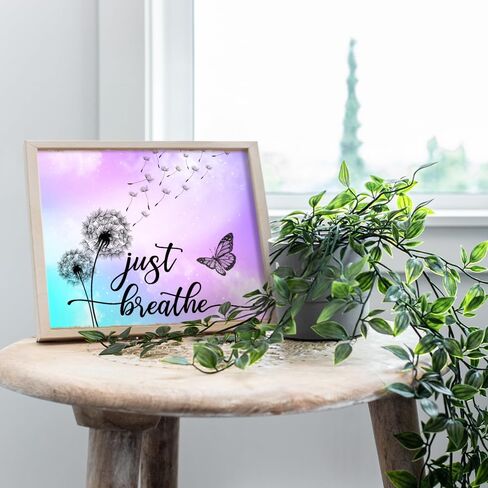 Just Breathe Wall Art - positive Quotes Purple Office Wall Decor for Women - Farmhouse Bedroom Inspirational Wall Decor - Motivational Wall Decor Shabby Chic Art - Zen Spa Wall Art, Butterfly Wall Art in Saudi Arabia