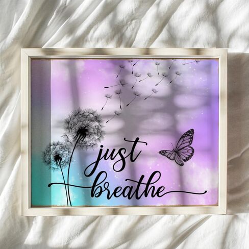 Just Breathe Wall Art - positive Quotes Purple Office Wall Decor for Women - Farmhouse Bedroom Inspirational Wall Decor - Motivational Wall Decor Shabby Chic Art - Zen Spa Wall Art, Butterfly Wall Art in Saudi Arabia