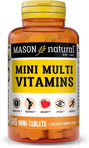 MASON NATURAL Mini Multi Vitamins, Vitamins A, C, D3, E, B1, B2, B3, B6, B12, Folate and Calcium for Overall Health, 100 Tablets in Saudi Arabia