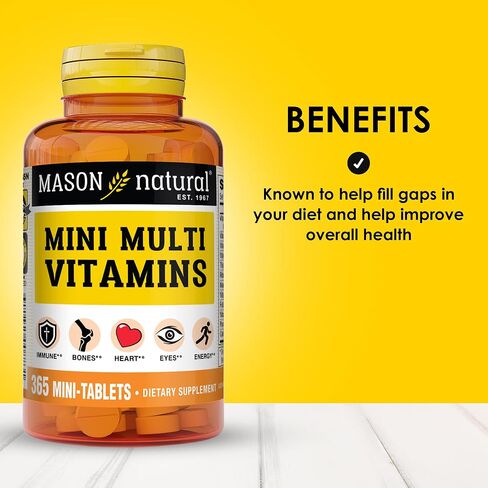 MASON NATURAL Mini Multi Vitamins, Vitamins A, C, D3, E, B1, B2, B3, B6, B12, Folate and Calcium for Overall Health, 100 Tablets in Saudi Arabia