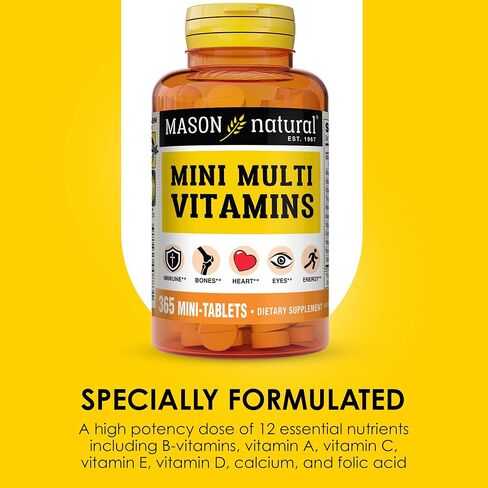 MASON NATURAL Mini Multi Vitamins, Vitamins A, C, D3, E, B1, B2, B3, B6, B12, Folate and Calcium for Overall Health, 100 Tablets in Saudi Arabia