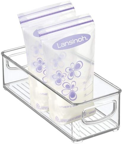 mDesign Small Plastic Nursery Storage Container Bins with Handles for Organization in Cabinet, Closet or Cubby Shelves - Organizer for Baby Food, Bibs, Formula - Ligne Collection - 4 Pack - Clear in Saudi Arabia