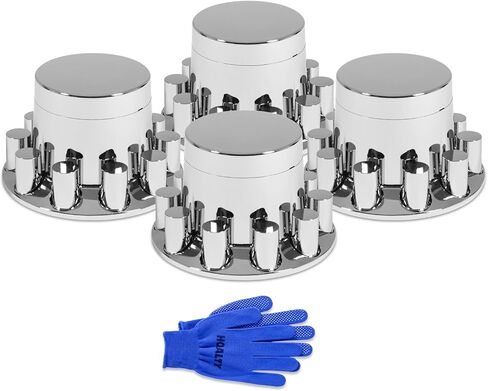 33mm Axle Cover Chrome ABS Flat Top Combo Kit with 33mm Thread-on Lug Nut Covers 2 Front and 4 Rear Axle Wheel Covers and Removable Center Caps for Semi Trucks in Kuwait