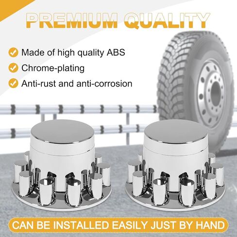 33mm Axle Cover Chrome ABS Flat Top Combo Kit with 33mm Thread-on Lug Nut Covers 2 Front and 4 Rear Axle Wheel Covers and Removable Center Caps for Semi Trucks in Kuwait