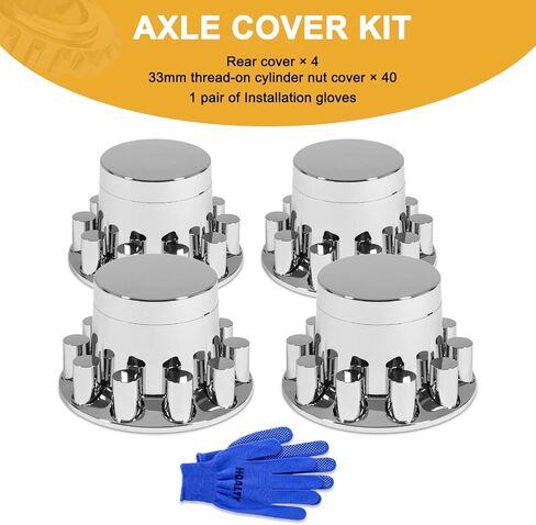 33mm Axle Cover Chrome ABS Flat Top Combo Kit with 33mm Thread-on Lug Nut Covers 2 Front and 4 Rear Axle Wheel Covers and Removable Center Caps for Semi Trucks in Kuwait