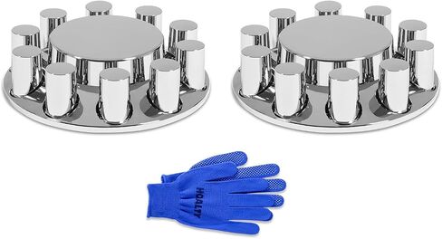 33mm Axle Cover Chrome ABS Flat Top Combo Kit with 33mm Thread-on Lug Nut Covers 2 Front and 4 Rear Axle Wheel Covers and Removable Center Caps for Semi Trucks in Kuwait