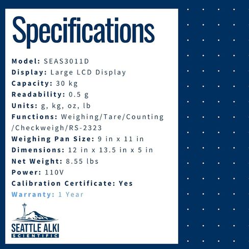 Seattle Alki Scientific Industrial Counting Scale, Digital Balance with 30kg Capacity & 0.5g Accuracy, Electronic Gram Scale Counts and Weighs Small Parts in Seconds, by Fristaden Lab in Saudi Arabia