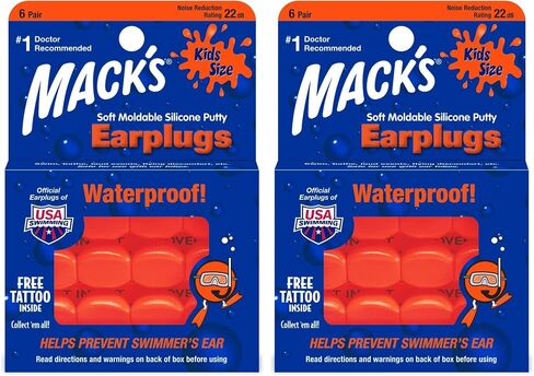 Mack's Soft Moldable Silicone Putty Ear Plugs - Kids Size, 6 Pair - Comfortable Small Earplugs for Swimming, Bathing, Travel, Loud Events and Flying | Made in USA in Kuwait