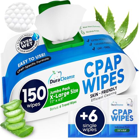 Sleep Mask Wipes - 50 Count Travel Wipes - DuraCleanse Extra Large, Extra Moist Cleaning Wipes for Full Face, Nasal Masks - Unscented Cleaner for Sleep Machine, Supplies and Accessories in Kuwait