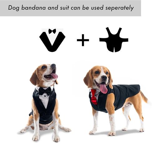 Dog Suit Or Dog Tuxedo & Bandana Set, Dogs Wedding Party Suit, Dog Wedding Bow Tie Shirt Formal Dog Weeding Attire for Large & Medium Dogs Golden Retriever, Labrador Small Black in Saudi Arabia
