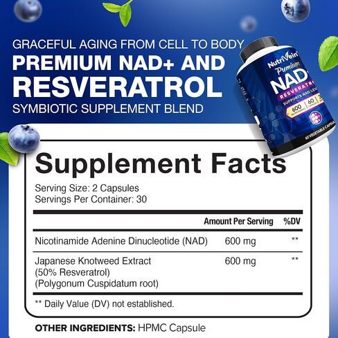 Nutrivein Resveratrol 1450mg - مكمل مضاد للأكسدة 120 كبسولة - يدعم الشيخوخة الصحية ويعزز المناعة، وتعزيز الدماغ ودعم المفاصل - مصنوع من Trans-Resveratrol، وأوراق الشاي الأخضر، وتوت Acai in Kuwait