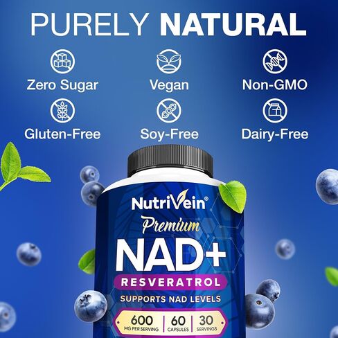 Nutrivein Resveratrol 1450mg - مكمل مضاد للأكسدة 120 كبسولة - يدعم الشيخوخة الصحية ويعزز المناعة، وتعزيز الدماغ ودعم المفاصل - مصنوع من Trans-Resveratrol، وأوراق الشاي الأخضر، وتوت Acai in Kuwait