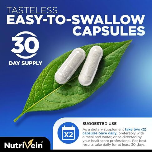 Nutrivein Resveratrol 1450mg - مكمل مضاد للأكسدة 120 كبسولة - يدعم الشيخوخة الصحية ويعزز المناعة، وتعزيز الدماغ ودعم المفاصل - مصنوع من Trans-Resveratrol، وأوراق الشاي الأخضر، وتوت Acai in Kuwait