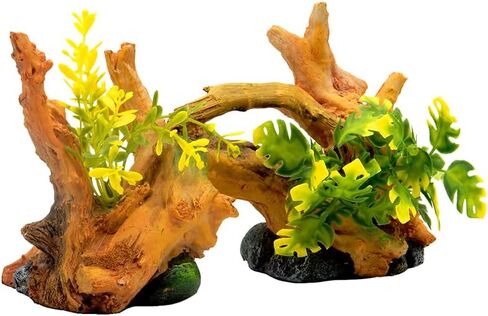Blue Ribbon EE-639 Exotic Environments Driftwood Centerpiece with Plants Aquarium Ornament, Brown, Small in Kuwait