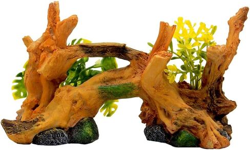 Blue Ribbon EE-639 Exotic Environments Driftwood Centerpiece with Plants Aquarium Ornament, Brown, Small in Kuwait