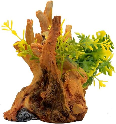 Blue Ribbon EE-639 Exotic Environments Driftwood Centerpiece with Plants Aquarium Ornament, Brown, Small in Kuwait