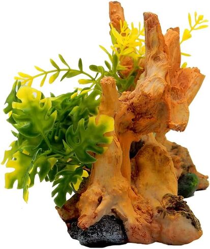 Blue Ribbon EE-639 Exotic Environments Driftwood Centerpiece with Plants Aquarium Ornament, Brown, Small in Kuwait