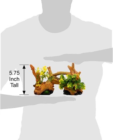 Blue Ribbon EE-639 Exotic Environments Driftwood Centerpiece with Plants Aquarium Ornament, Brown, Small in Kuwait