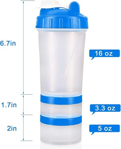 2pc Protein Jars with Pill Tray, Replacement Storage Container for 16oz Shaker Bottle with Twist & Lock on System. Perfect for Powders, Supplements in Sports Activities in Kuwait