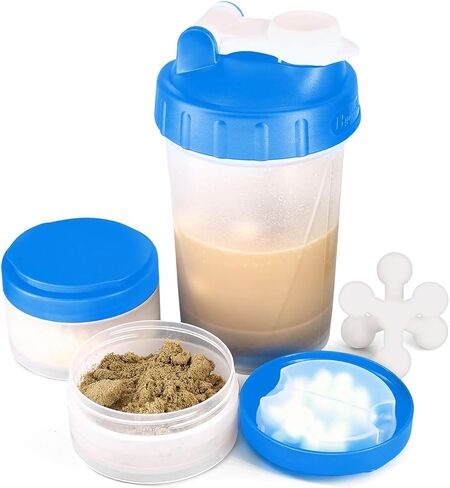 2pc Protein Jars with Pill Tray, Replacement Storage Container for 16oz Shaker Bottle with Twist & Lock on System. Perfect for Powders, Supplements in Sports Activities in Kuwait
