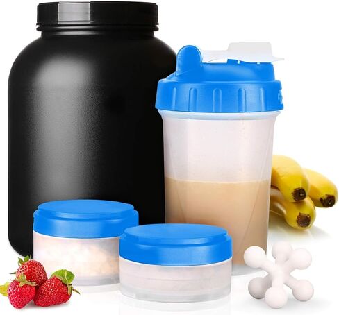 2pc Protein Jars with Pill Tray, Replacement Storage Container for 16oz Shaker Bottle with Twist & Lock on System. Perfect for Powders, Supplements in Sports Activities in Kuwait