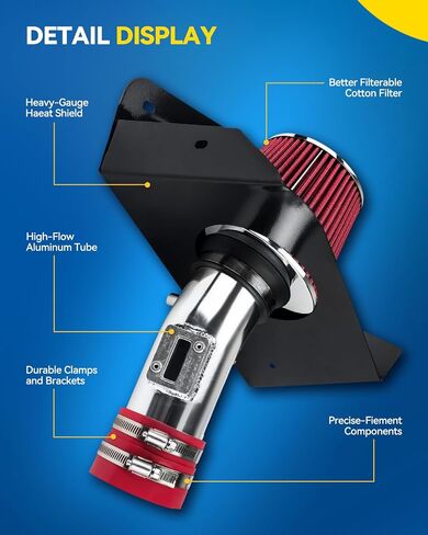 PHILTOP Cold Air Intake Kit for 2007 2008 Escalade 6.2L V8 with Filter Heat Shield (Black) in Saudi Arabia