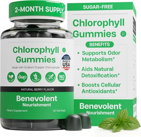 Benevolent Chlorophyll Liquid Drops - 5900mg (100% Natural and 4X Potency Concentration) for Energy Boost, Immune System Support, Internal Deodorant, Altitude Sickness. Not Watered Down. Minty Flavor. in Kuwait