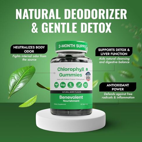 Benevolent Chlorophyll Liquid Drops - 5900mg (100% Natural and 4X Potency Concentration) for Energy Boost, Immune System Support, Internal Deodorant, Altitude Sickness. Not Watered Down. Minty Flavor. in Kuwait