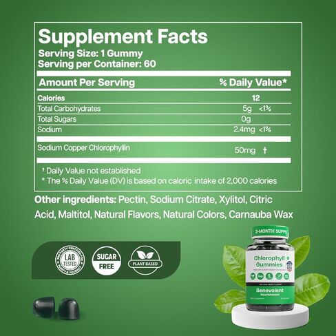 Benevolent Chlorophyll Liquid Drops - 5900mg (100% Natural and 4X Potency Concentration) for Energy Boost, Immune System Support, Internal Deodorant, Altitude Sickness. Not Watered Down. Minty Flavor. in Kuwait