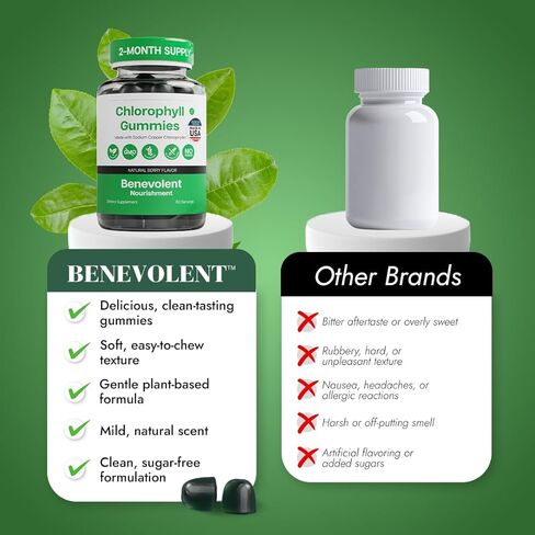 Benevolent Chlorophyll Liquid Drops - 5900mg (100% Natural and 4X Potency Concentration) for Energy Boost, Immune System Support, Internal Deodorant, Altitude Sickness. Not Watered Down. Minty Flavor. in Kuwait