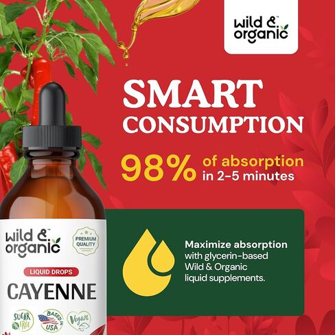 Cayenne Pepper Supplements - Organic Cayenne Pepper Tincture - Cayenne Pepper Liquid Drops - Vegan, Alcohol Free - 2 fl oz in Kuwait