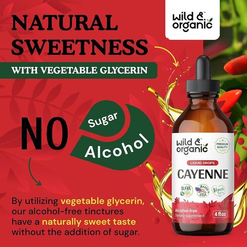 Cayenne Pepper Supplements - Organic Cayenne Pepper Tincture - Cayenne Pepper Liquid Drops - Vegan, Alcohol Free - 2 fl oz in Kuwait