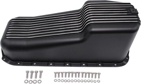 Polished Aluminum Finned Oil Pan Kit Bolts Plug Fits SB Chevy 327 350 SBC 1955-79,Driver's Side Dipstick in Saudi Arabia