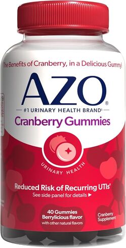 AZO Cranberry Urinary Tract Health Gummies Dietary Supplement 2 Gummies = Glass Cranberry Juice Helps Cleanse Protect Natural Mixed Berry Flavor Gummies, Non-GMO, 40 Count in Kuwait