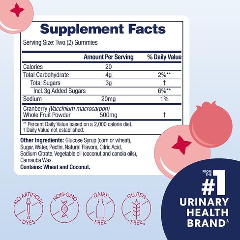 AZO Cranberry Urinary Tract Health Gummies Dietary Supplement 2 Gummies = Glass Cranberry Juice Helps Cleanse Protect Natural Mixed Berry Flavor Gummies, Non-GMO, 40 Count in Kuwait