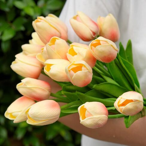 IPLNTS 20 قطعة من زهرة التوليب الاصطناعية الحمراء PU ذات اللمس الحقيقي لديكور المنزل وحفلات الزفاف والعرائس وعقد باقة زهور اصطناعية (النوع الأحمر) in Kuwait