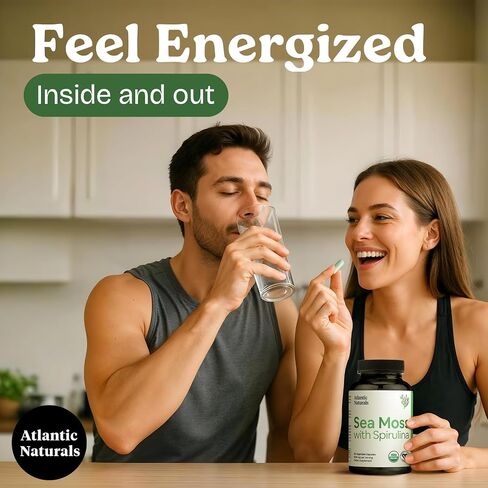 Atlantic Naturals Organic Sea Moss with Spirulina Superfood Capsules | Support Healthy Iron, Immune Health, and Energy | 120 Irish Moss Caps per Bottle | Alternative to Sea Moss Gel, Sea Moss Powder in Kuwait