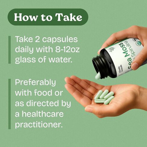 Atlantic Naturals Organic Sea Moss with Spirulina Superfood Capsules | Support Healthy Iron, Immune Health, and Energy | 120 Irish Moss Caps per Bottle | Alternative to Sea Moss Gel, Sea Moss Powder in Kuwait