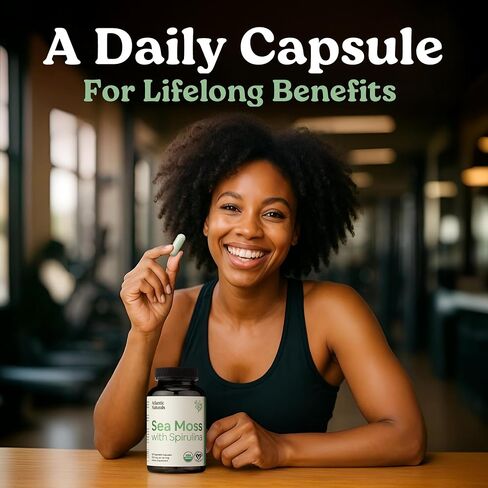 Atlantic Naturals Organic Sea Moss with Spirulina Superfood Capsules | Support Healthy Iron, Immune Health, and Energy | 120 Irish Moss Caps per Bottle | Alternative to Sea Moss Gel, Sea Moss Powder in Kuwait