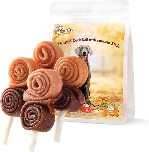 Pawmate Dog Treats Chicken Wrapped Donuts Ring، مضغ يدوم طويلاً، وجبات خفيفة خالية من الحبوب مع توراين للكلاب المتوسطة والكبيرة، 4 قطع in Kuwait