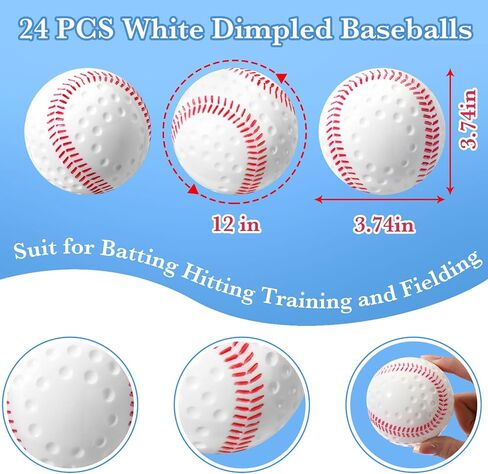 24 Pieces White Dimpled Baseballs with Red Seam 9 Inch Pitching Machine Baseballs Practice Baseballs for Hand Eye Coordination, Batting Hitting Training and Fielding Practice in Saudi Arabia