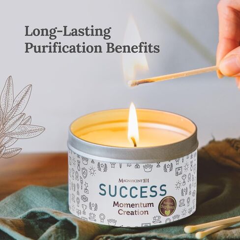 MAGNIFICENT 101 Money Aromatherapy Candle for Getting a Cash Flow Boost - Sage Cinnamon Scented Natural Soybean Wax Tin Candle for Purification and Chakra Healing in Kuwait