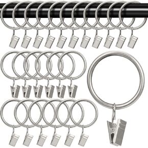 Ofone Curtain Rings with Clips, 24 Pcs 1.5 Inch Interior Diameter Rustproof Window Hardware Clip Rings Decorative Metal Hangers Ring with Hooks for Curtain Rod (White) in Kuwait