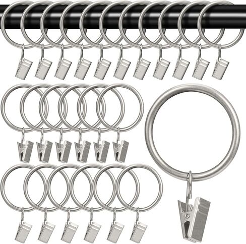 Ofone Curtain Rings with Clips, 24 Pcs 1.5 Inch Interior Diameter Rustproof Window Hardware Clip Rings Decorative Metal Hangers Ring with Hooks for Curtain Rod (White) in Kuwait