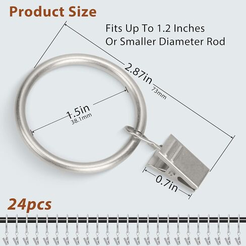 Ofone Curtain Rings with Clips, 24 Pcs 1.5 Inch Interior Diameter Rustproof Window Hardware Clip Rings Decorative Metal Hangers Ring with Hooks for Curtain Rod (White) in Kuwait