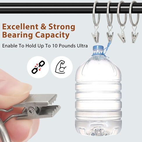 Ofone Curtain Rings with Clips, 24 Pcs 1.5 Inch Interior Diameter Rustproof Window Hardware Clip Rings Decorative Metal Hangers Ring with Hooks for Curtain Rod (White) in Kuwait