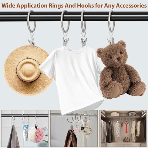 Ofone Curtain Rings with Clips, 24 Pcs 1.5 Inch Interior Diameter Rustproof Window Hardware Clip Rings Decorative Metal Hangers Ring with Hooks for Curtain Rod (White) in Kuwait