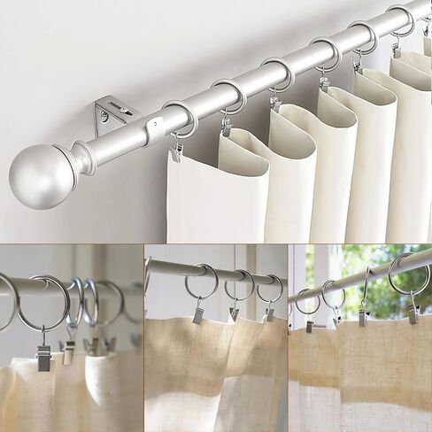 Ofone Curtain Rings with Clips, 24 Pcs 1.5 Inch Interior Diameter Rustproof Window Hardware Clip Rings Decorative Metal Hangers Ring with Hooks for Curtain Rod (White) in Kuwait